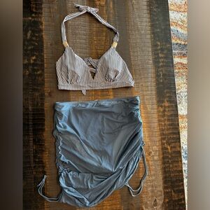 NWT Womens High Wasited Bikini Tummy Control Swimsuits Curvy Mesh Swim Skirt XL